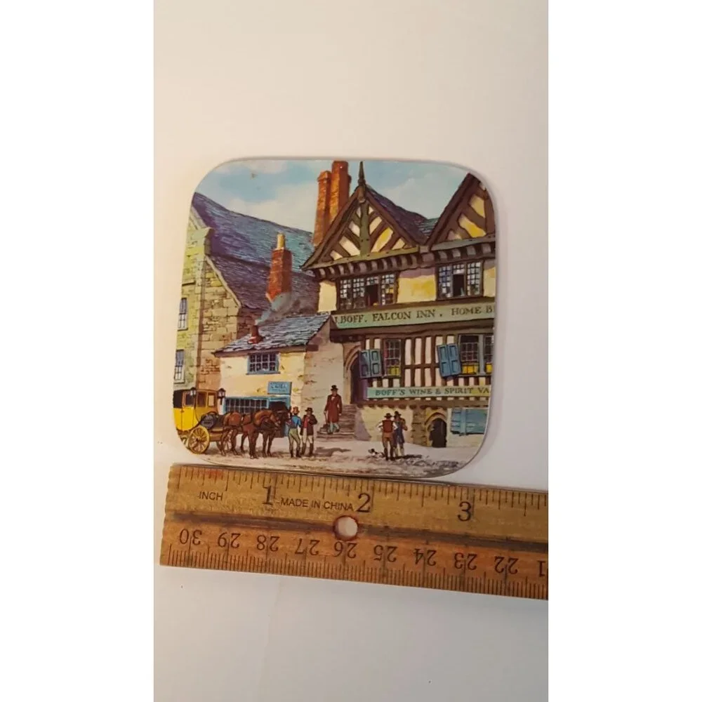 Pimpernel Coasters Vintage‎ English Inns Set of 6 Acrylic Cork England